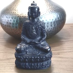 Antique Bronze and Brass Sitting 6” Buddha on a Lotus Flower Sculpture Figurine